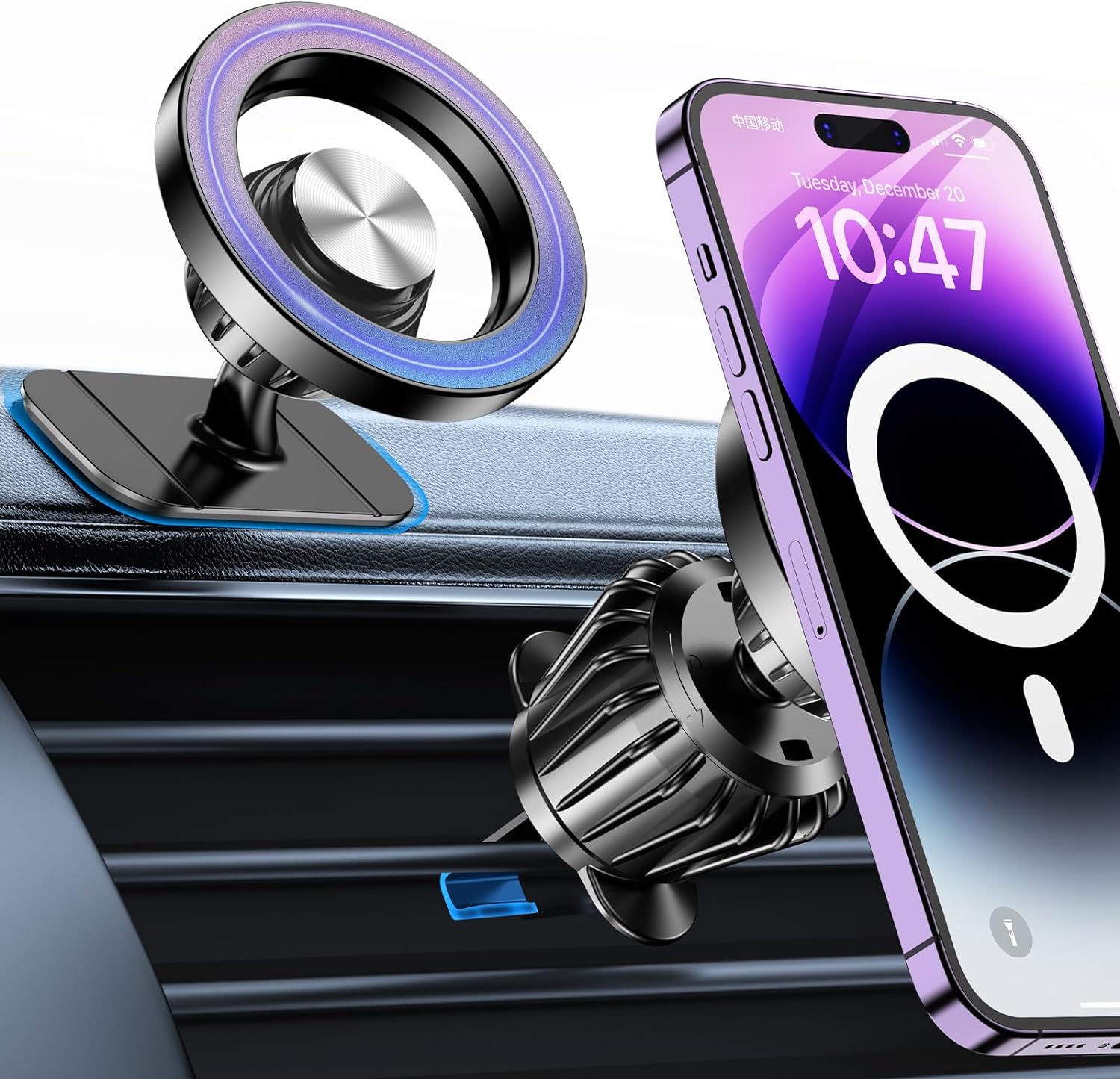 SISXSO Car Phone Mount for Magsafe,20 Strong Magnets, Magnetic Phone Holder for Car Dashboard,  360° Rotation Hands Free Mag Safe Phone Mount for Car Dash Fit 15 14 13 12 Pro Max Plus MagSafe Case