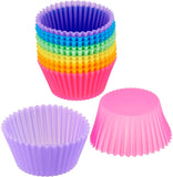 SISXSO Reusable Silicone Round Baking Cups, Muffin Liners, Pack of 12, Multicolor