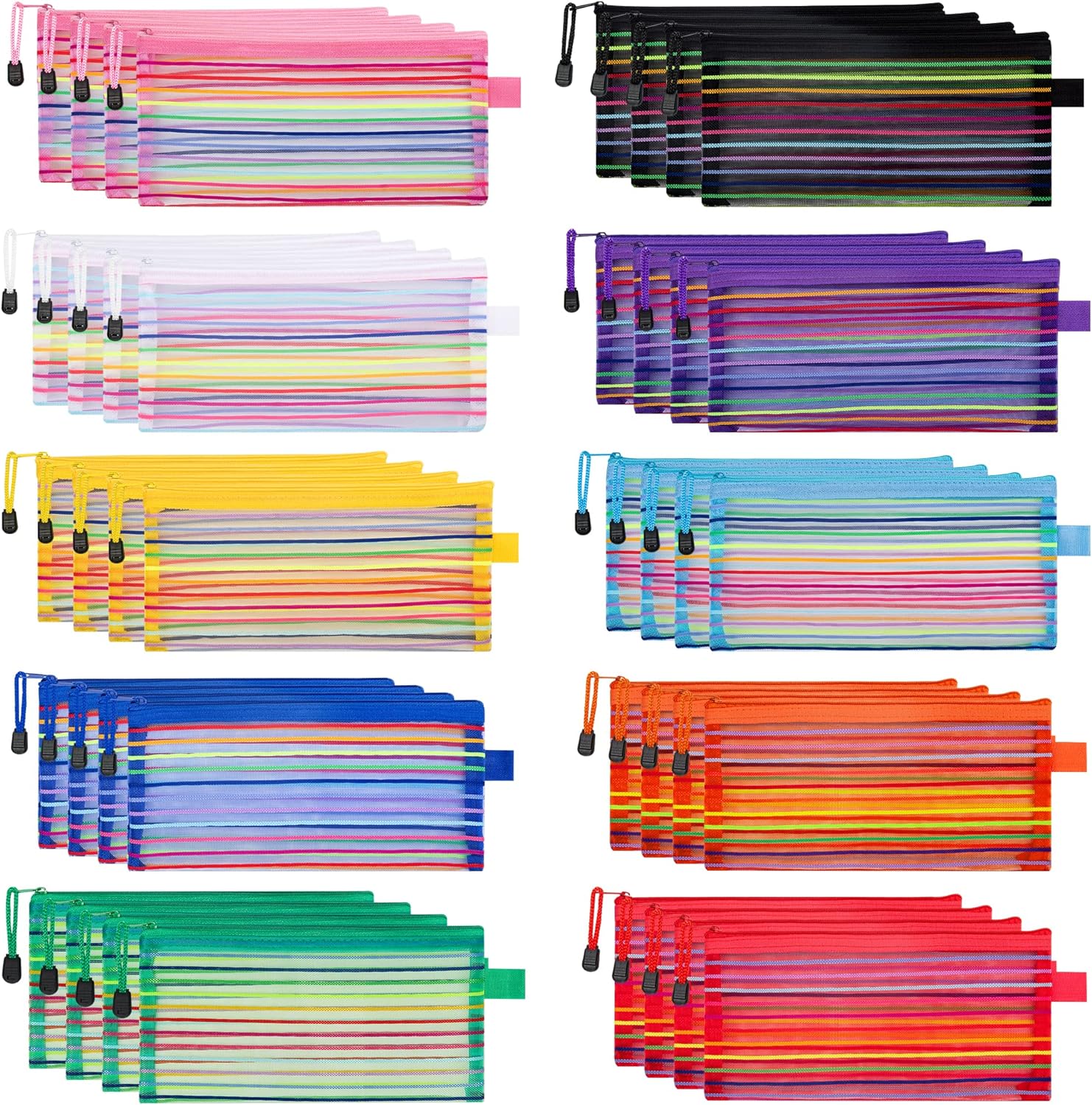 SISXSO 40 Pack 10 Colors Zipper Mesh Pouch, Storage Pouches Multipurpose Travel Bags for Office Supplies Cosmetics Travel Accessories Multicolor