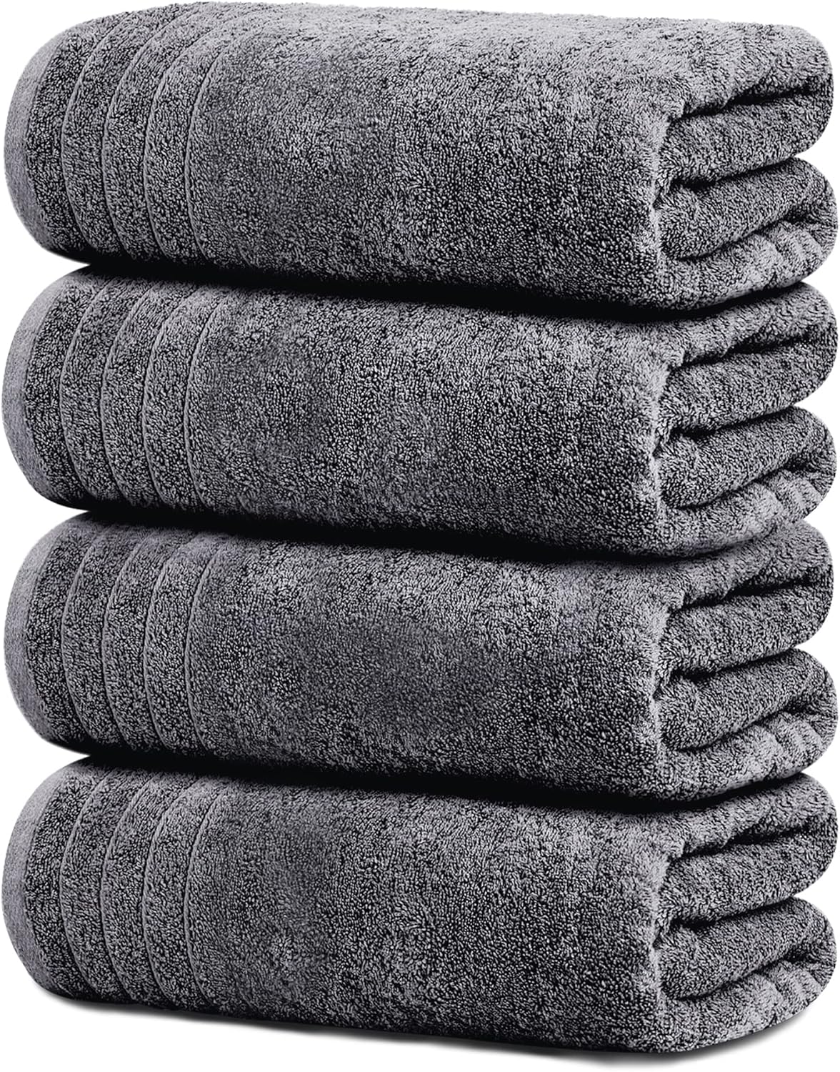 SISXSO Tens Towels Pack of 4 Extra Large Bath Towels 30 x 60 Inches, 100% Cotton, Larger & Lighter Weight, Quicker to Dry, Super Soft and Absorbent, Perfect for Bathroom, Dark Grey