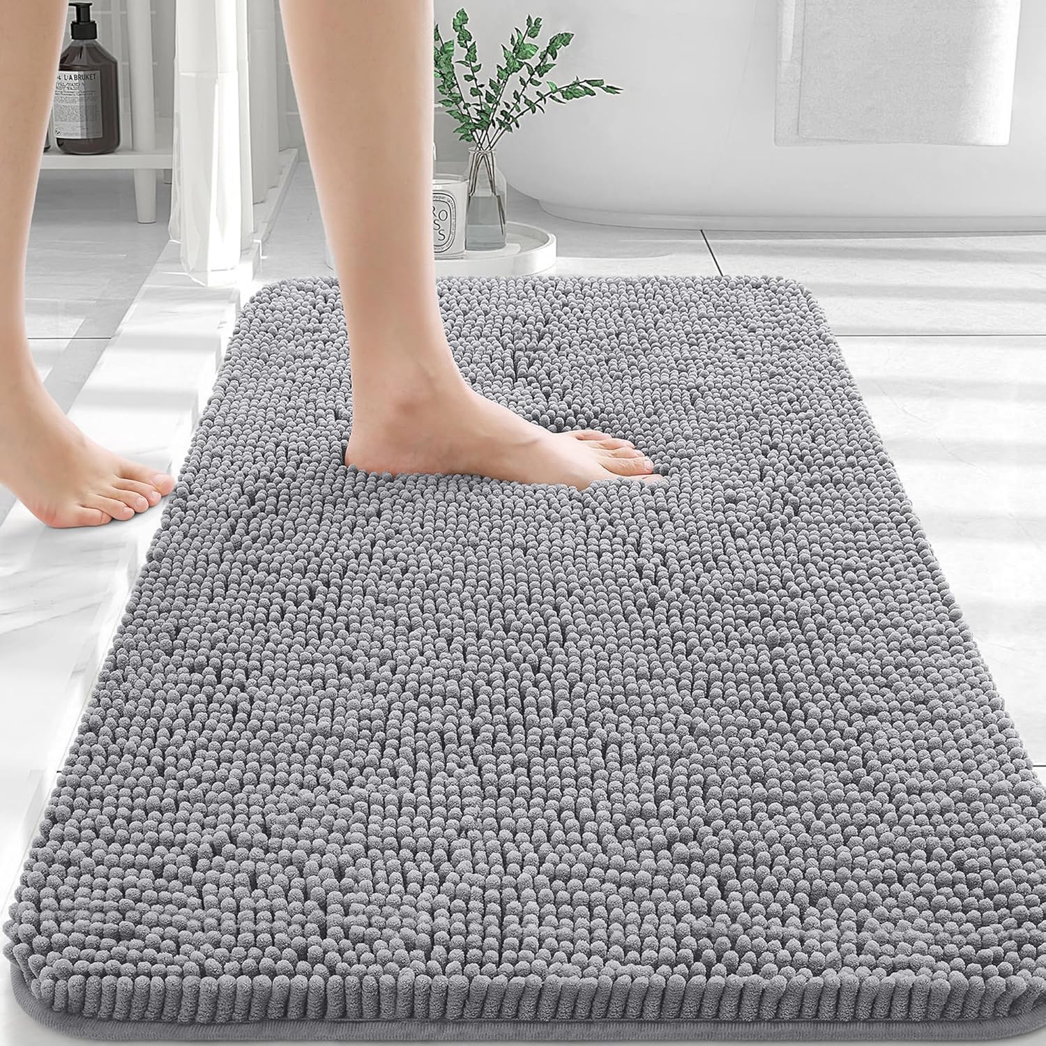 SISXSO Paradigms Interiors Bathroom Rugs 30x20, Extra Soft Absorbent Chenille Bath Rugs, Rubber Backing Quick Dry, Machine Washable Bath Mats for Bathroom Floor, Tub and Shower, Home Decor Accessories, Grey