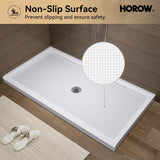 SISXSO HOROW 60" x 32" Shower Base, Center Drain Shower Pan, Low Profile Acrylic Base with Reinforced Fiberglass, Non-Slip Surface, Stainless Steel Drain Cover, Leak-Resistant for Bathroom