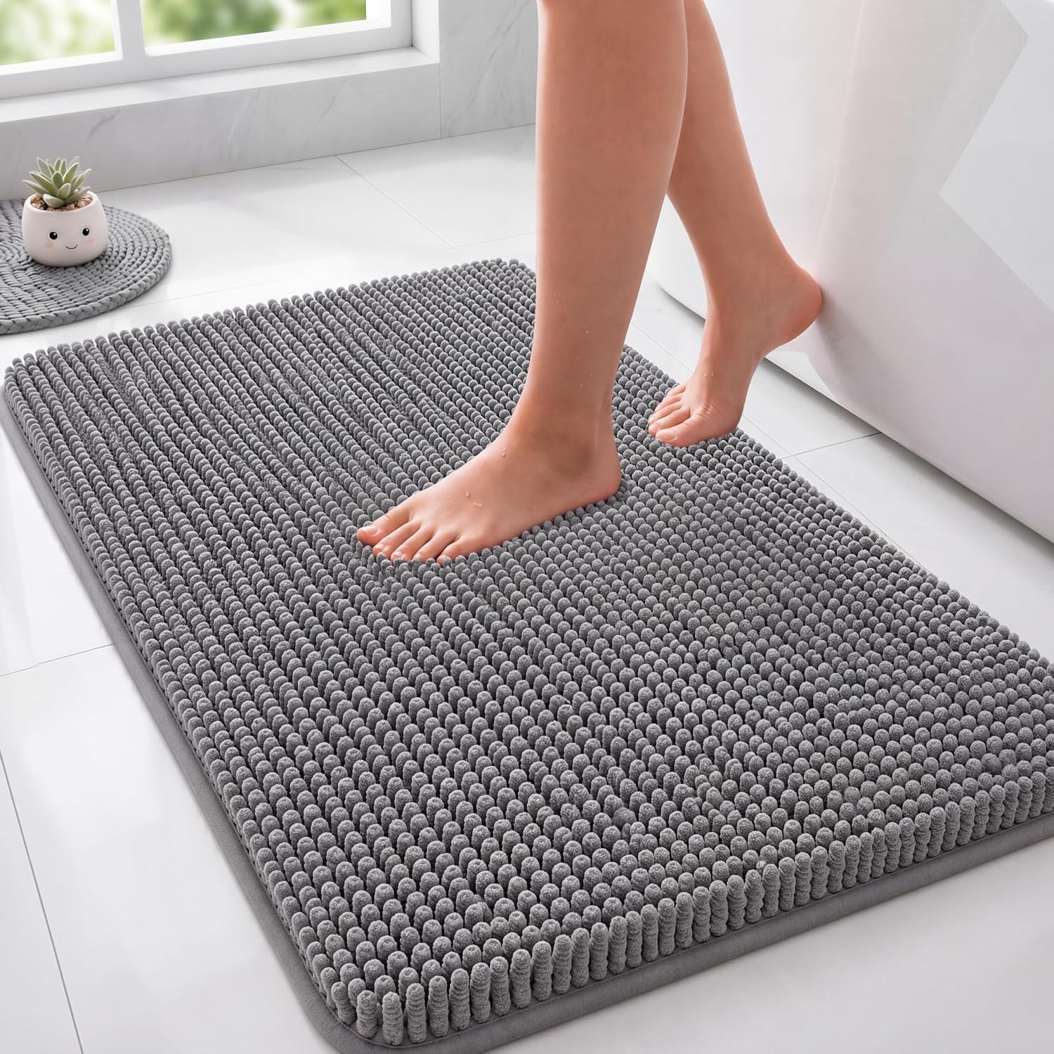 SISXSO Utopia Home Absorbent Chenille Bath Rug Mat for Bathroom, 30x20 Inch, Grey