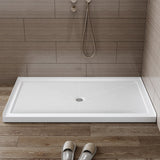 SISXSO HOROW 60" x 32" Shower Base, Center Drain Shower Pan, Low Profile Acrylic Base with Reinforced Fiberglass, Non-Slip Surface, Stainless Steel Drain Cover, Leak-Resistant for Bathroom
