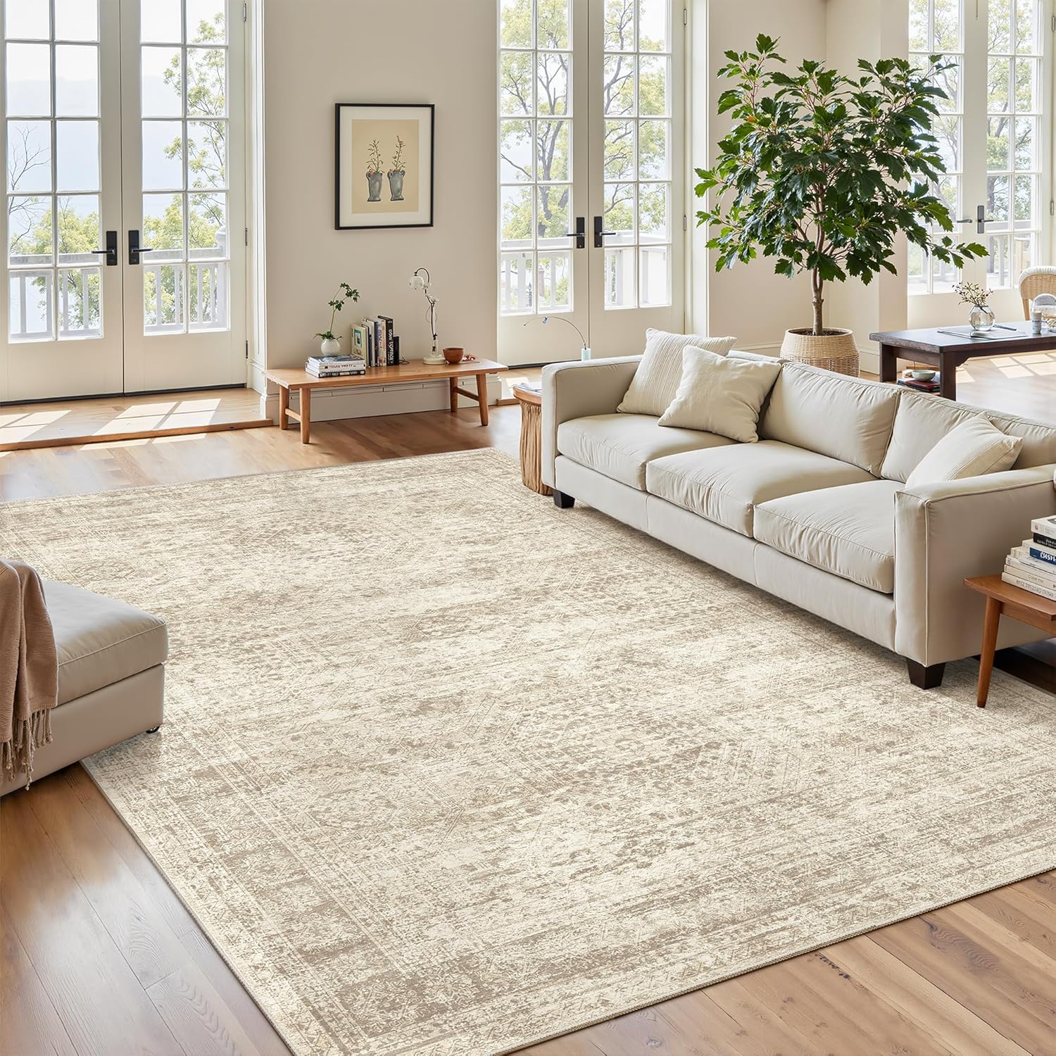 SISXSO 6x9 Area Rug for Living Room Washable 6x9 Rug Non-Slip Modern Rugs for Bedroom Dinning Room Ultra-Thin Indoor Beige Rug
