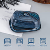 SISXSO Porcelain Butter Dish with Lid, Covered Butter Container with Handle Design for Countertop, Blue