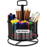 SISXSO Mesh Desk Organizer, 360-Degree Rotating Multi-Functional Pen Holder, 4 Compartments Desktop Stationary Organizer, Home Office Art Supply Storage Box Caddy (Black)