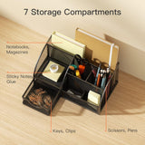SISXSO Mesh Desk Organizer Multifunctional Desktop Office Supplies Holder with 6 Compartments and 1 Drawer for Home School Classroom