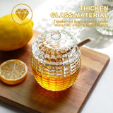 SISXSO Honey Jar with 2 Dippers, Glass Dispenser Honey Pot Containers,Honey Dipper Stick and Jar Set,Handmade Beehive Honey Jar with Dipper(9oz)