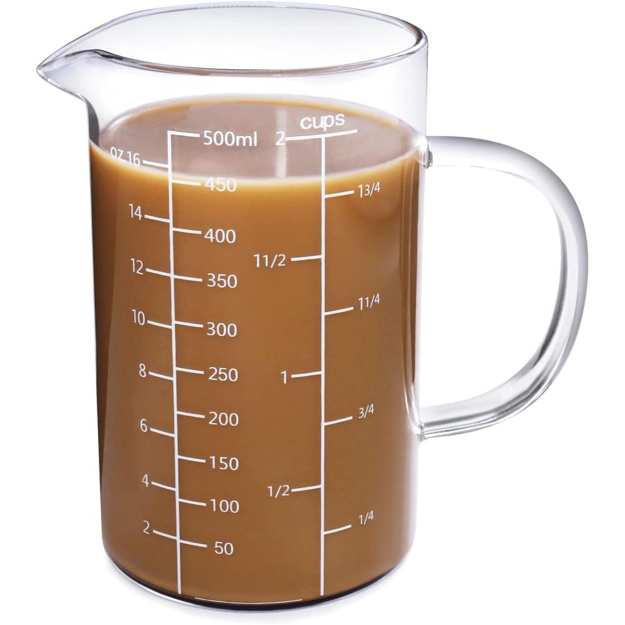 SISXSO 500 ML 2 Cup Glass Measuring Cup, [Insulated handle, V-Shaped Spout], High Borosilicate Glass Measuring Cup for Kitchen or Restaurant