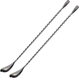 SISXSO Bar Spoon Cocktail Mixing Stirrers for Drink, Stainless Steel 12 Inches Long Handle, Silver 2 Pieces