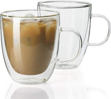 SISXSO Double Wall Glass Coffee Mugs - 12.5 oz Insulated Clear Coffee Mugs Set of 2, for Espresso, Cappuccino, Latte, Americano, Tea Bag, Beverage (413.101)