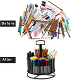 SISXSO Mesh Desk Organizer, 360-Degree Rotating Multi-Functional Pen Holder, 4 Compartments Desktop Stationary Organizer, Home Office Art Supply Storage Box Caddy (Black)