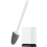 Conjunto de escova de vaso sanitário e suporte para banheiro, cabeça de escova de vaso sanitário flexível com cerdas de silicone, tamanho compacto para armazenamento e organização, base com ranhuras de ventilação (1 pacote, prata) 