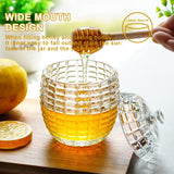 SISXSO Honey Jar with 2 Dippers, Glass Dispenser Honey Pot Containers,Honey Dipper Stick and Jar Set,Handmade Beehive Honey Jar with Dipper(9oz)
