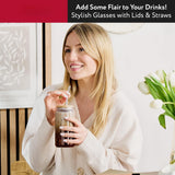 SISXSO 4 Pack Multicolor Glass Cups With Lids and Straws - Drinking Glasses, Glass Tumbler With Straw And Lid, Iced Coffee Cups, Glass Coffee Cups With Bamboo Lids