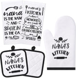 SISXSO 5 Pcs Nana Kitchen Set Includes 2 Pieces Nana Dish Towels 2 Pieces Nana Oven Pads Pot Holder Nana Oven Mitt Nana Gift for Home Birthday Kitchen Cooking Baking (Nana Style)