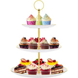 Suporte para cupcake - Torre de sobremesa para cupcake de 3 camadas, bandeja de plástico para servir em camadas e haste de metal para festa de aniversário, chá de bebê e muito mais (branco) 