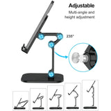 SISXSO Phone Stand, Adjustable Height and Angle Cell Phone Stand for Desk Foldable Holder, Taller Phone Stand Compatible 4-11 Inch All Mobile Phone/Pad/Tablet - Black