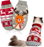 SISXSO Cat Christmas Sweater 2 Packs - Puppy Christmas Sweater Pet Reindeer Snowflake Sweaters for Kittys and Small Dogs L
