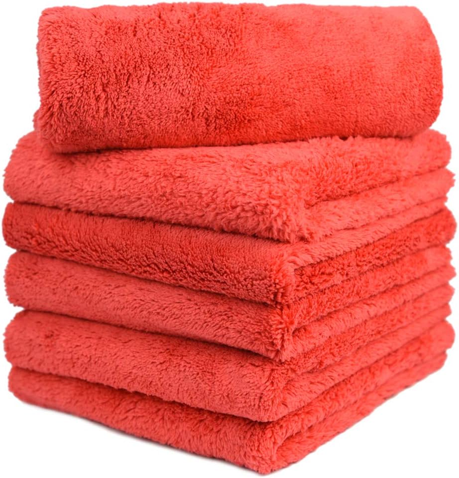 SISXSO 16"x16" Pack of 6 Microfiber Towels for Cars, Car Drying Wash Detailing Buffing Polishing Towel with Plush Edgeless Microfiber Cloth, 450 GSM