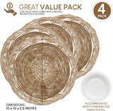 Suporte de prato de papel de bambu de 10 polegadas (4 unidades) - Pratos de carregador naturais reutilizáveis ​​de vime para serviços pesados 