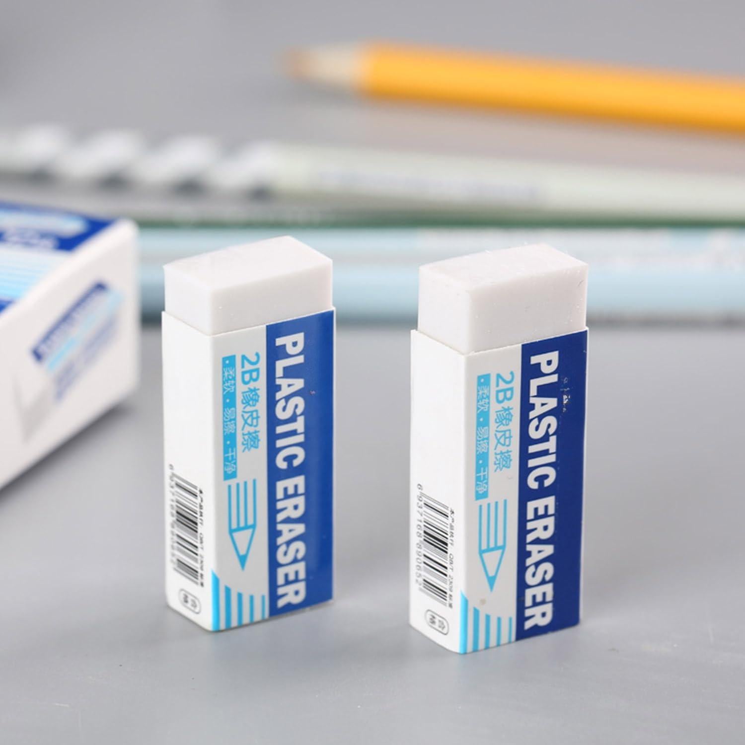 Pacote com 12 borrachas de lápis, borrachas de borracha pequenas, borrachas retangulares para lápis, escola, estudantes, escritório, desenho 