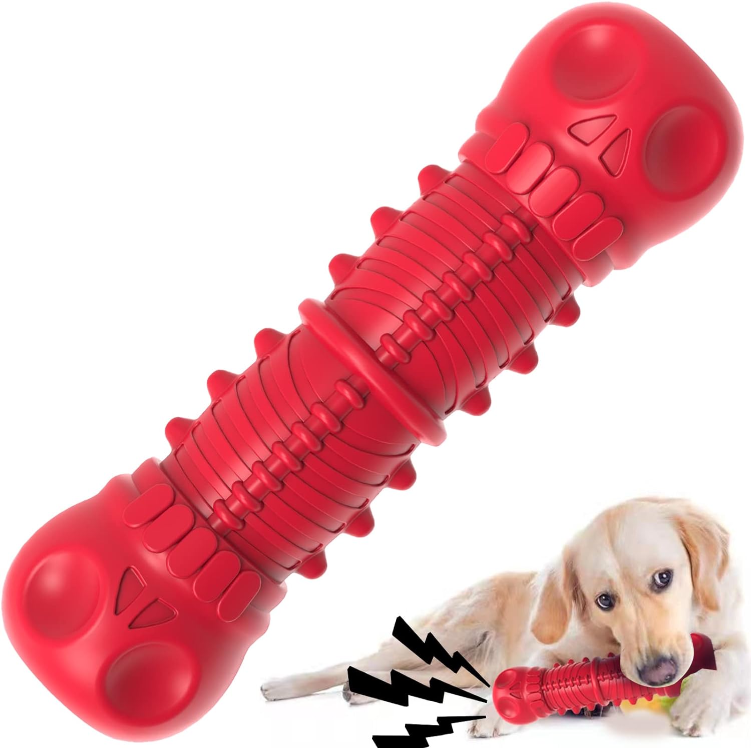 SISXSO Dog Squeaky Toys for Aggressive Chewers,Indestructible Dog Chew Toys for Large Medium Breed Dog, Durable Dog Toys, Tough Dogs Toys with Natural Rubber (Red, for Larege Dogs)