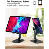 SISXSO Phone Stand, Adjustable Height and Angle Cell Phone Stand for Desk Foldable Holder, Taller Phone Stand Compatible 4-11 Inch All Mobile Phone/Pad/Tablet - Black