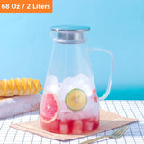 Jarra de vidro de 2 litros e 68 onças com tampa, jarra de água quente e fria com alça, para bebidas caseiras, sucos, chá gelado e leite transparente 