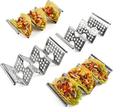 SISXSO 4 Pack Stainless Steel Taco Holders, Premium Taco Stands, Holds 2 Or 3 Tacos Each Taco Tray, Taco Rack With Easy-Access Handle, Food Grade Taco Plate Shells Oven & Grill Safe, BPA Free(Hollow)
