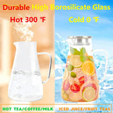 Jarra de vidro de 2 litros e 68 onças com tampa, jarra de água quente e fria com alça, para bebidas caseiras, sucos, chá gelado e leite transparente 