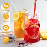 SISXSO 4 Pack Glass Cups with Bamboo Lids and Straws, 16OZ Ice Coffee Cup, Drinking Cup set with Wooden Lids, Home Essential Glass Tumblers for Beer, Cocktail, Tea and Latte Clear