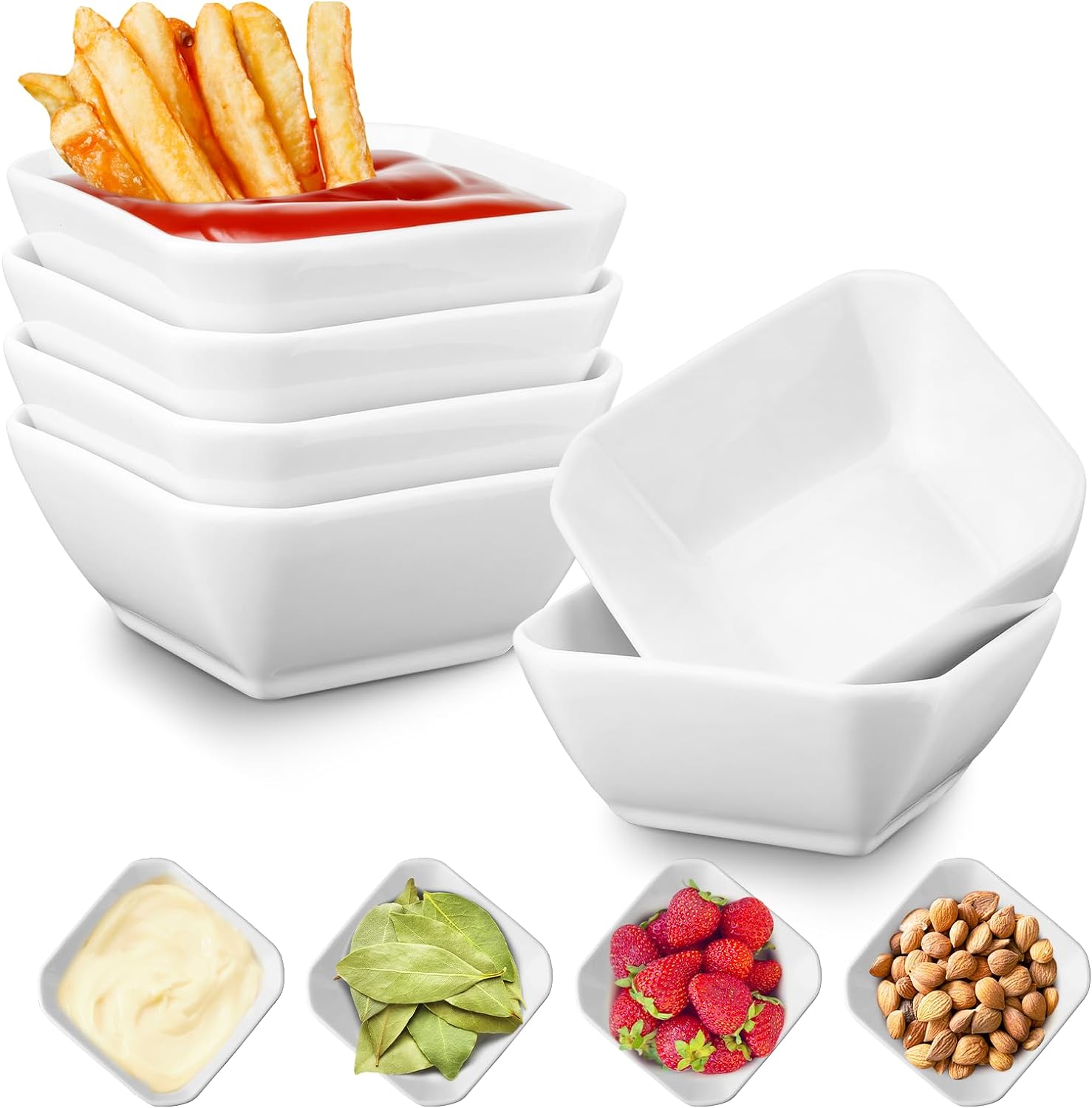 SISXSO 6 Pack Soy Sauce Dishes, 3 oz Ceramic Dipping Bowls, Pinch Bowls, Small Dip Bowls Set, Sauce Dish Bowls, Mini Bowl for Side Dish, Ketchup, Soy, BBQ, Sushi, Party, Condiments Serving Bowl Set