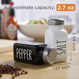 SISXSO Salt and Pepper Shakers Set, Cute Glass Spice Shaker with Stainless Steel Lid, Black and White Kitchen Table Decor and Accessories for Counter, for Kitchen Wedding Gifts, 2.7oz Each