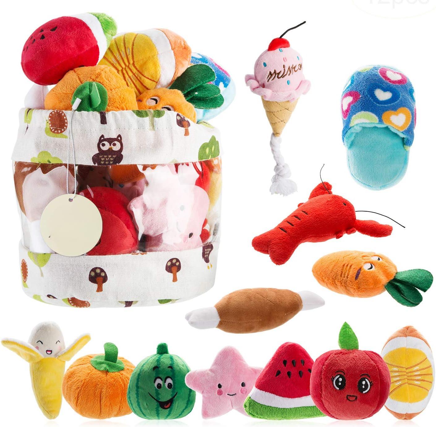 SISXSO Dog Squeaky Toys, Plush Small Dog Toys for Dogs, Stuffed Dog Toys with Squeakers,12 pcs Puppy Toys with a Carrying Bag for Small Medium Size Dogs
