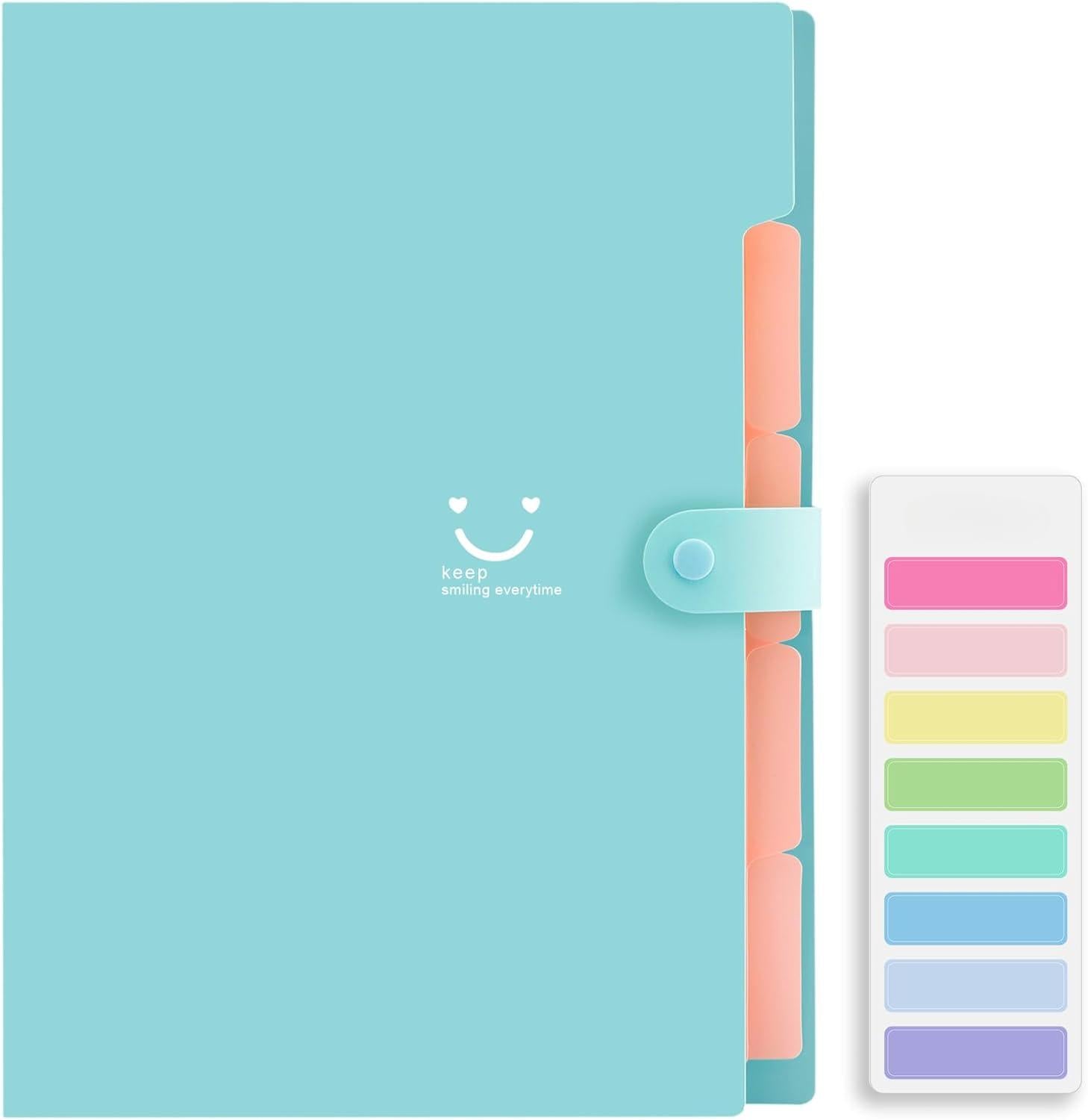 SISXSO Accordion File Organizer, Letter Size, 5 Pocket Expanding File Folder, Cute File Folder with Labels, Portable File Organizer for School Office Supplies, Folders for Documents, Jade