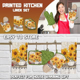 SISXSO Bright Sunflower 5-Piece Kitchen Set – 2 Soft Terry Dish Towels and 2 Quilted Potholders & 1 Oven Mitt for Everyday Use