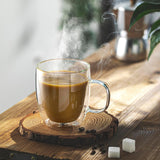 SISXSO Double Wall Glass Coffee Mugs - 12.5 oz Insulated Clear Coffee Mugs Set of 2, for Espresso, Cappuccino, Latte, Americano, Tea Bag, Beverage (413.101)