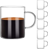 SISXSO Glass Coffee Mugs Set of 6, 15 oz Large Coffee Mug, Wide Mouth Glass Mugs, Mocha Hot Beverage Mugs, Clear Espresso Cups with Handle, Glass Cup for Hot or Cold Latte, Cappuccino, Tea, Juice, Beer