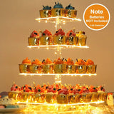 Suporte para cupcakes de 4 camadas, torre de acrílico com luz LED, suporte premium, torre de árvore de sobremesa para decoração de bar, casamentos, festas e eventos (luz amarela) 