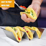 SISXSO Taco Holders Set of 6, Taco Stand, Stainless Steel Taco Holder, with Easy-Access Handle, Each Can Hold 2 To 3 Tortillas, Oven Safe for Baking, Dishwasher and Microwave Safety
