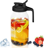 SISXSO 64 oz Mason Jar Pour Spout, 2 Quart Glass Water Pitcher with Lid, Airtight Seal for Great for Iced Tea,Juice,Milk,Coffee,Sun Lemonade, Set of 1(Black)