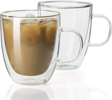 SISXSO Double Wall Glass Coffee Mugs - 12.5 oz Insulated Clear Coffee Mugs Set of 2, for Espresso, Cappuccino, Latte, Americano, Tea Bag, Beverage (413.101)
