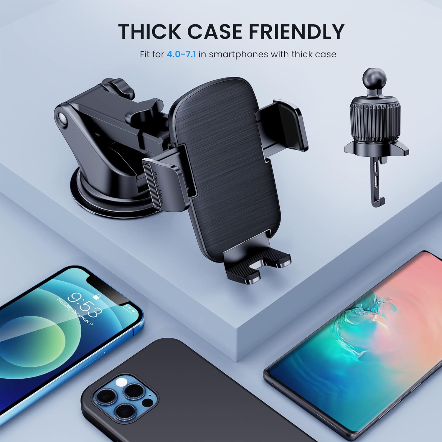 SISXSO Phone Mount for Car Phone Holder [Military-Grade Suction & Stable Clip] Car Phone Holder Mount Windshield Dashboard Air Vent Universal Automobile Mount Fit for All Android Smartphones