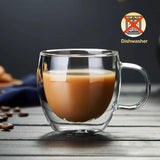 SISXSO Double Wall Insulated Glasses Espresso Cups Set of 4, 5 oz Clear Coffee Cups with Handle, Espresso Shot Glasses, Suit for Espresso Machine, Latte, Cappuccino, Glass Coffee Mugs