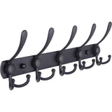 SISXSO Coat Rack Wall Mounted - 5 Tri Hooks, Heavy Duty, Stainless Steel, Metal Coat Hook Rail for Coat Hat Towel Purse Robes Mudroom Bathroom Entryway (Black, 2 Packs)