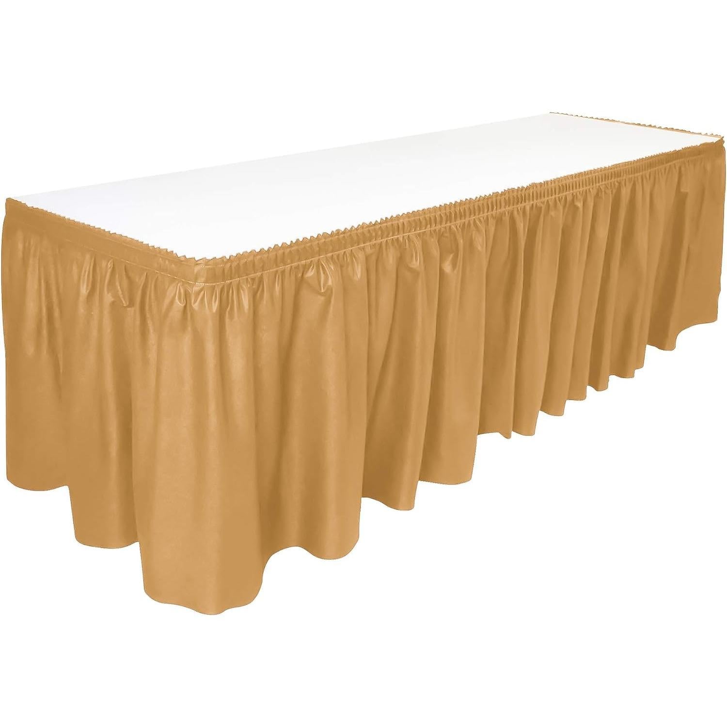 SISXSO Table Skirt, 29 in x 14 ft - Plastic Tableskirt, Disposable, Reusable, Rectangular Tablecloth Skirt (1 Pack)