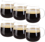 SISXSO Glass Coffee Mugs Set of 6, Microwave Safe Borosilicate Glass Cups, 15 Ounce Large Mugs Gifts for Family, latte, Chocolate & Beverage, Mocha, Cappuccino, Tea and Water, Clear Drinking Cups