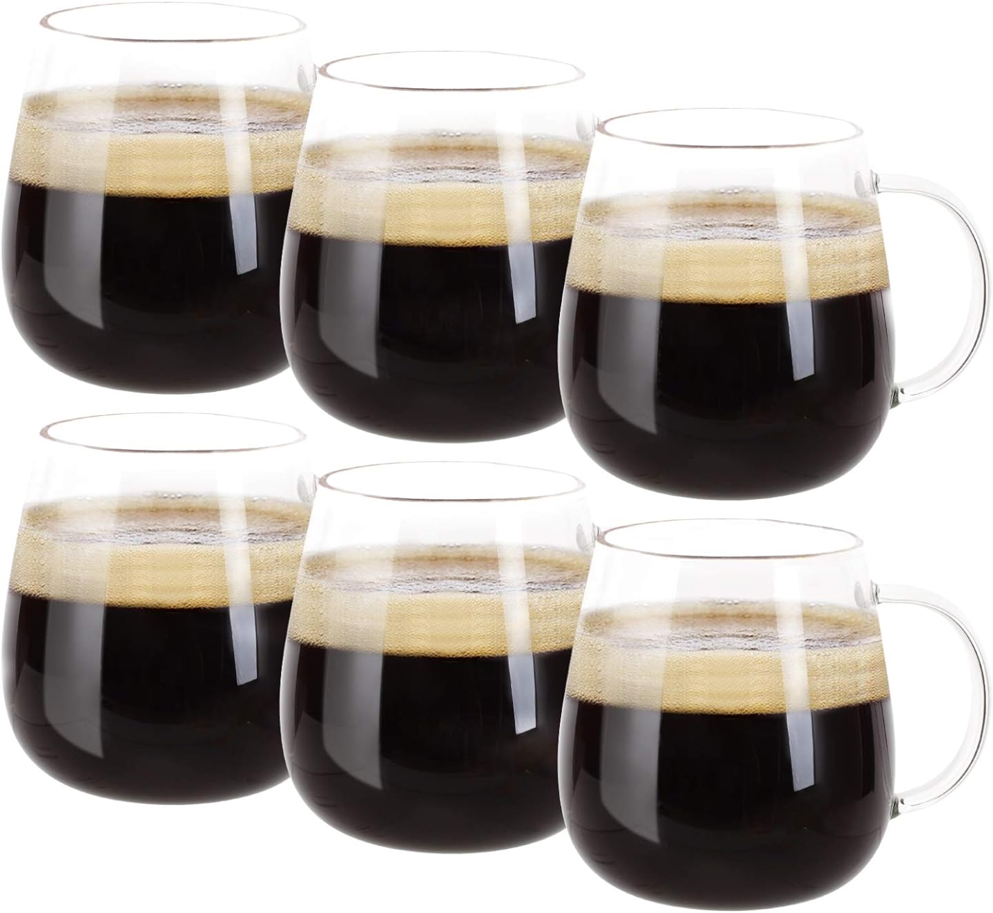 SISXSO Glass Coffee Mugs Set of 6, Microwave Safe Borosilicate Glass Cups, 15 Ounce Large Mugs Gifts for Family, latte, Chocolate & Beverage, Mocha, Cappuccino, Tea and Water, Clear Drinking Cups